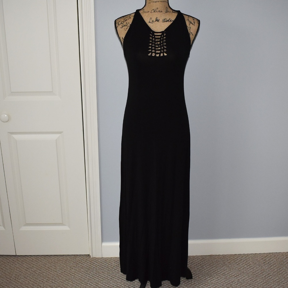 Bebe Maxi Summer Black Dress with Slits sz M
